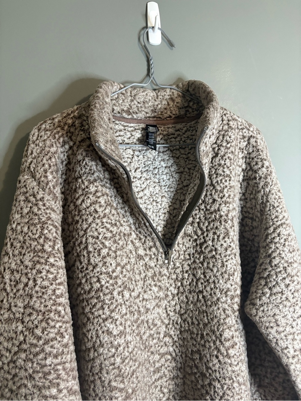 Initial Attraction Cozy Sherpa Fleece Quarter Zip Pullover XL Taupe Beige - Picture 6 of 7